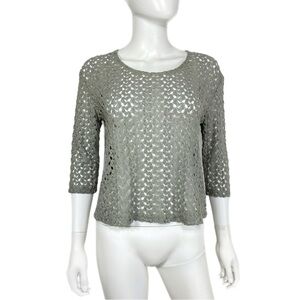 Staring at Stars French Gray Crochet 3/4 Sleeve Sweater